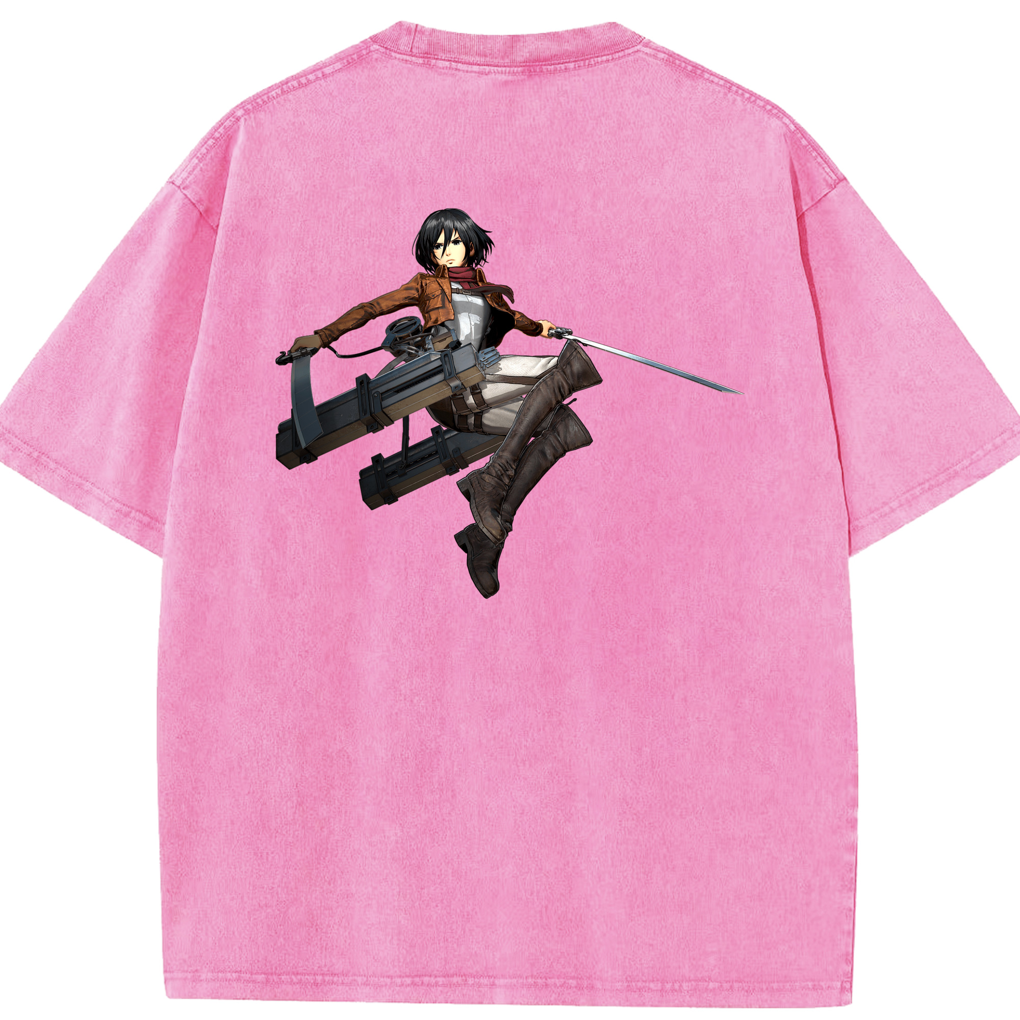 （画像用） 進撃の巨人 ミカサ·アッカーマン Attack on Titan Mikasa Ackerman 綿100% ヴィンテージ風 半袖Tシャツ（背面プリント）